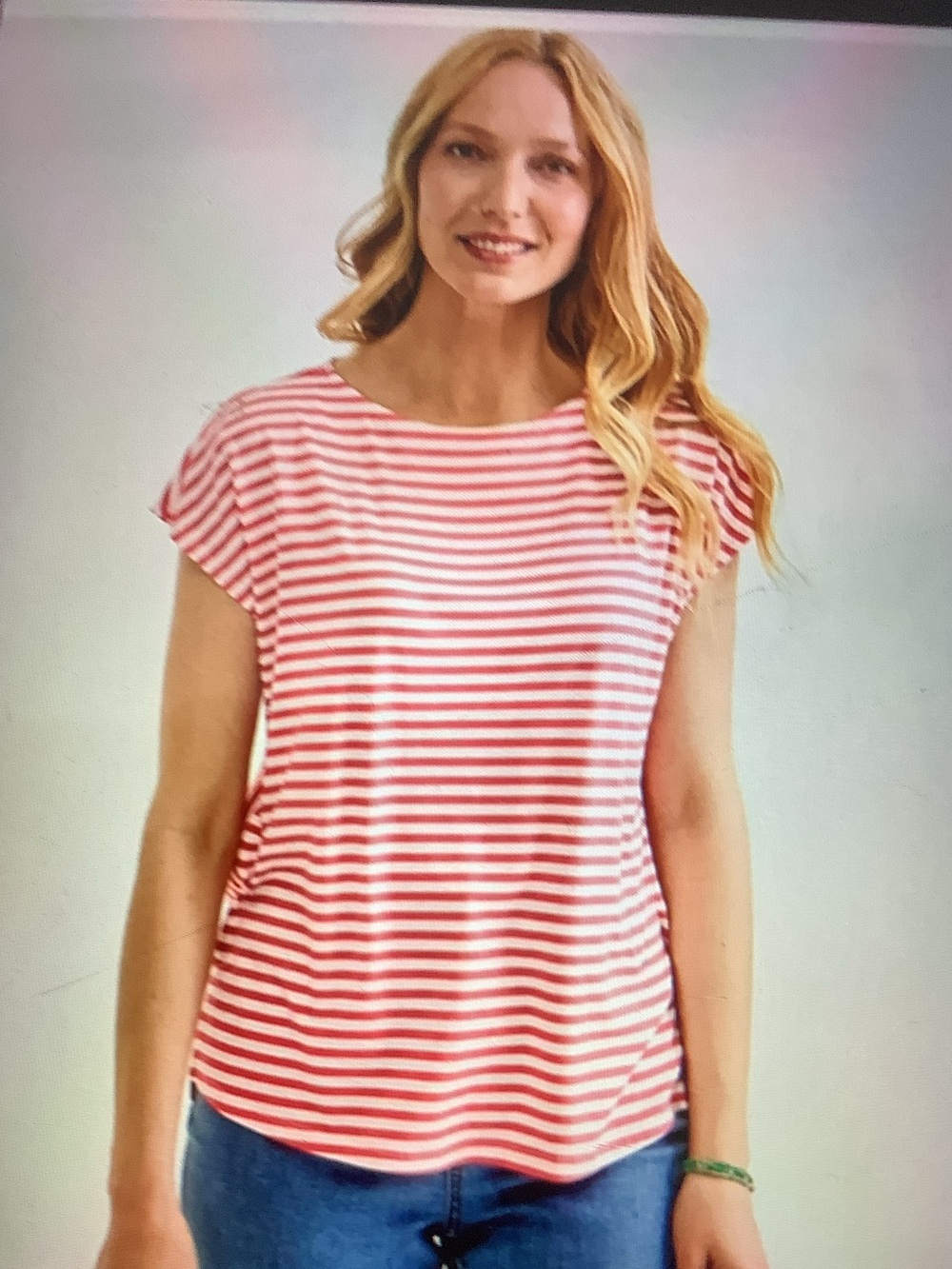 Style & Co. Pink & White Striped Short Sleeve Tank